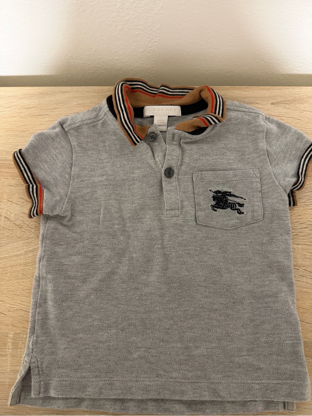 Burberry Kids Grey Polo Shirt with Contrast Trim
